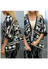 Black Geometric Print Tassel Fashion Cardigan Coat
