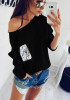 Black Plain Pocket Sequin Round Neck Casual Pullover Sweater Black Plain Pocket Sequin Round Neck Casual Pullover Sweater
