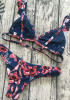 Blue Floral Studded Ruffle 2-in-1 V-neck Fashion Swimwear