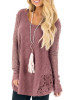 Pink Patchwork Lace Round Neck Long Sleeve Casual Pullover Sweater