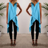 Blue Plain Irregular Zipper Slit Round Neck Fashion Vest