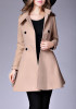 Camel Plain Pockets Double Breasted Band Collar Peplum Peacoat Trench Coat