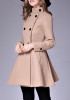 Camel Plain Pockets Double Breasted Band Collar Peplum Peacoat Trench Coat