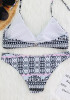 Black Geometric Condole Belt Studded 2-in-1 V-neck Fashion Swimwear