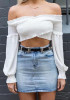 White Ruffle Midriff V-neck Long Sleeve Fashion Blouse