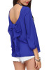 Blue Patchwork Backless Bow Round Neck Long Sleeve Fashion T-Shirt