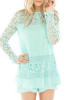 Green Patchwork Lace Hollow-out Zipper Vintage Round Neck Blouse