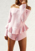 Pink Ruffle Boat Neck Long Sleeve Sweet Blouse