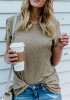 Khaki Draped Short Sleeve Round Neck Casual T-Shirt