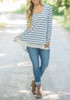 Sky Blue Striped Print Lace Irregular High-Low Swallowtail Casual T-Shirt