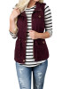 Burgundy Buttons Pockets Drawstring Zipper Christmas Band Collar Fashion Vest