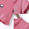 Red Striped Alien Embroidery Crop Round Neck Short Sleeve T-Shirt Red Striped Alien Embroidery Crop Round Neck Short Sleeve T-Shirt