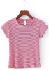 Red Striped Alien Embroidery Crop Round Neck Short Sleeve T-Shirt Red Striped Alien Embroidery Crop Round Neck Short Sleeve T-Shirt