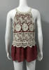 Red Patchwork Lace Ruffle Round Neck Fashion Vest