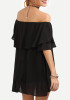 Black Ruffle Irregular Chiffon Off Shoulder Backless Going out Blouse