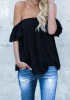 Black Ruffle Off Shoulder Backless Going out Casual Blouse Black Ruffle Off Shoulder Backless Going out Casual Blouse