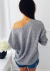 Grey Plain Pocket Sequin Round Neck Casual Pullover Sweater