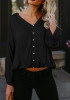 Black Single Breasted Ruffle Midriff V-neck Casual Blouse Black Single Breasted Ruffle Midriff V-neck Casual Blouse