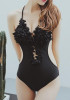 Black Patchwork Condole Belt Tie Back Cut Out Appliques Swimwear