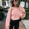 Pink Bow Round Neck Long Sleeve Fashion Sweatshirt