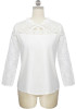 White Patchwork Lace Round Neck Long Sleeve Elegant Blouse