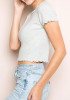 Light Grey Plain Crop Vintage Round Neck Short Sleeve T-Shirt