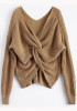 Apricot Irregular V-neck Backless Pullover Sweater
