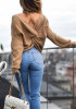 Apricot Irregular V-neck Backless Pullover Sweater