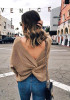 Apricot Irregular V-neck Backless Pullover Sweater