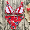 Red Floral Studded Condole Belt 2-in-1 V-neck Swimwear