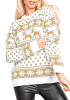 Beige Floral Round Neck Long Sleeve Fashion Christmas Pullover Sweater
