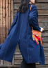 Navy Blue Pockets Double Breasted Slit Fashion Coat