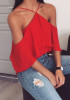 Red Irregular Ruffle Short Sleeve Casual Blouse