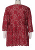 Red Flowers Print Lace Draped V-neck Elbow Sleeve Peplum Plus Size Blouse