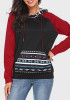 Red Patchwork Irregular Drawstring Hooded Long Sleeve Pullover Sweatshirt