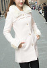 White Patchwork Pockets Single Breasted Fur Collar Wool Coat