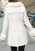 White Patchwork Pockets Single Breasted Fur Collar Wool Coat
