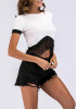 White Patchwork Lace Midriff Irregular Round Neck Fashion T-Shirt White Patchwork Lace Midriff Irregular Round Neck Fashion T-Shirt
