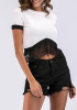White Patchwork Lace Midriff Irregular Round Neck Fashion T-Shirt White Patchwork Lace Midriff Irregular Round Neck Fashion T-Shirt