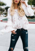 White Flowers Print Lace-up Flare Sleeve Round Neck Going out Blouse
