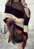 Coffee Striped Tassel Round Neck Pullover Cape