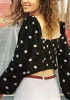 Black Polka Dot Print V-neck Long Sleeve Fashion Blouse