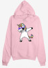 Pink Unicorn Print Drawstring Pockets Fashion Pullover Hooded Sweatshirt
