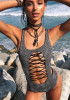 Grey Cross Cut Out U-neck Fashion Nylon Swimwear Grey Cross Cut Out U-neck Fashion Nylon Swimwear