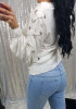 White Cross Round Neck Long Sleeve Fashion Pullover Sweatshirt