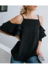 Black Cascading Ruffle Cut Out Spaghetti Strap Sweet Going out Blouse Black Cascading Ruffle Cut Out Spaghetti Strap Sweet Going out Blouse