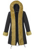 Black Patchwork Irregular Pockets Hooded Long Sleeve Faux Fur Thick Coat