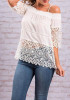 White Patchwork Spaghetti Strap Lace Hollow-out Half Sleeve Blouse