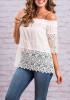 White Patchwork Spaghetti Strap Lace Hollow-out Half Sleeve Blouse