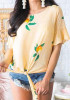 Yellow Floral Print Knot Round Neck Bohemian Sweet Blouse